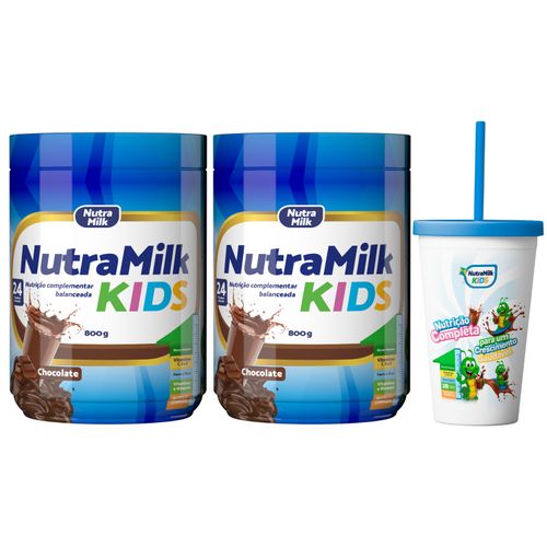 kit 2 Suplemento Alimentar em pó infantil Nutramilk Kids + 1 Copo exclusivo - Completo para crianças Chocolate 800g