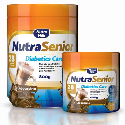 Nutra Senior 50+ Diabetics Care 800g - Zero Açúcar e Zero Glúten - Suplemento Alimentar 50+ sabor Cappuccino