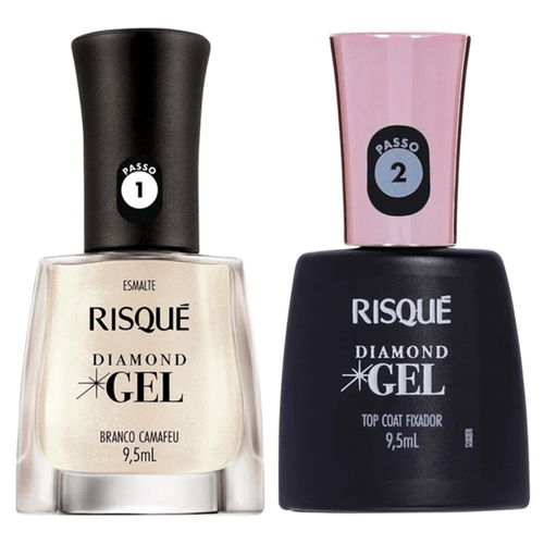 Kit Esmalte Risque Diamond Gel Branco Camafeu + Fixador Top Coat Kit Esmalte Risque Diamond Gel Branco Camafeu + Fixador Top Coat