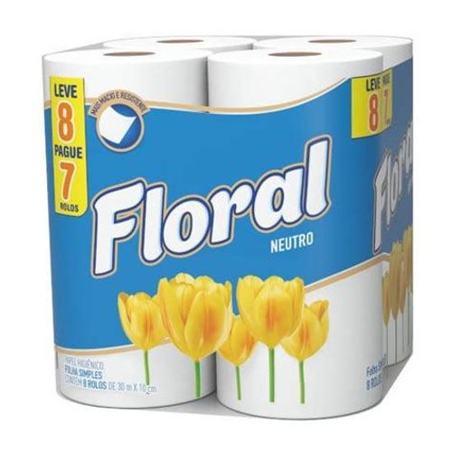 Papel Higiênico Floral 30m c/ 8 Unidades Neutro
