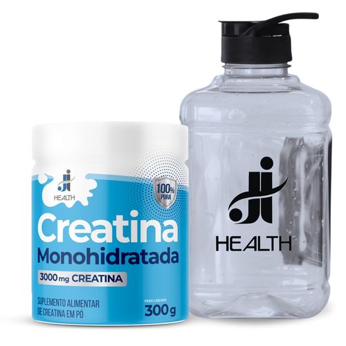 Garrafa para academia 2 litros com alça + pote de Creatina Monohidratada J&I Health 300g pura Preta Garrafa para academia 2 litros com alça + pote de Creatina Monohidratada J&I Health 300g pura Preta