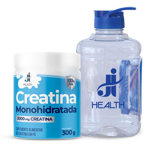 Garrafa para academia 2 litros com alça + pote de Creatina Monohidratada J&I Health 300g pura Azul Garrafa para academia 2 litros com alça + pote de Creatina Monohidratada J&I Health 300g pura Azul