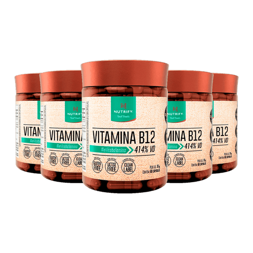 Kit com 5 potes de Vitaminas B12 60 Cápsulas Kit com 5 potes de Vitaminas B12 60 Cápsulas