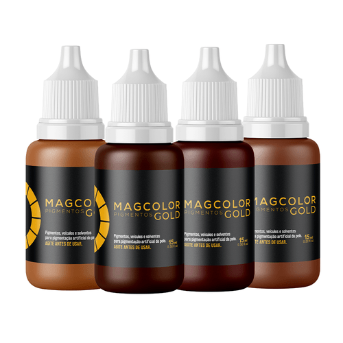 Kit 4 Pigmentos MagColor Gold Sobrancelhas Castanho 10ml