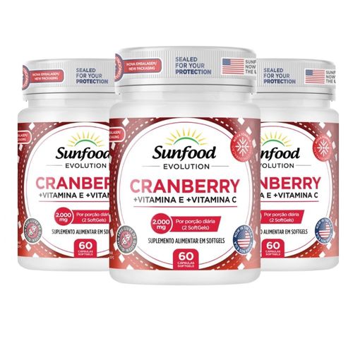 KIT 3 CRANBERRY 2000MG 60 CAPS SUNFOOD EVOLUTION