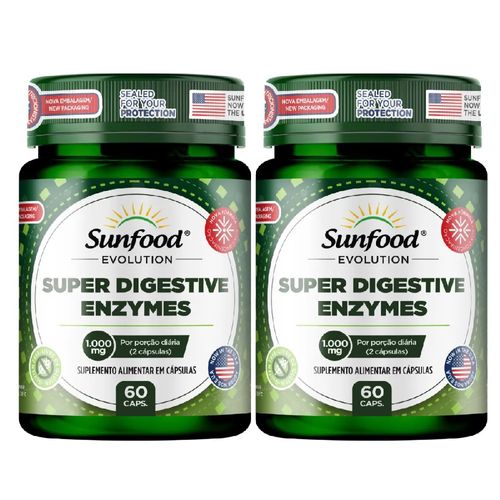 KIT 2 SUPER DIGESTIVE ENZYMES 60 CAPSULAS SUNFOOD EVOLUTION