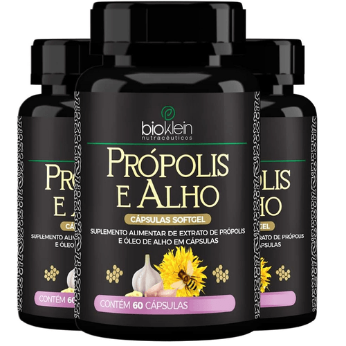 KIT 3 PROPOLIS E ALHO (Extrato de Propolis + Oleo de Alho) 400mg 60 CAPSULAS BIOKLEIN