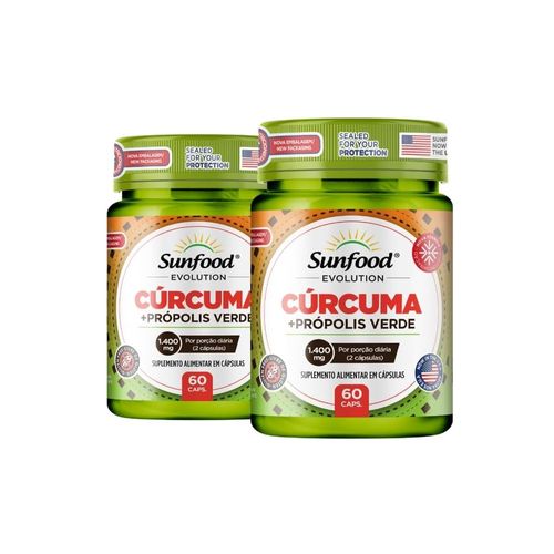 KIT 2 CURCUMA + PROPOLIS VERDE 60CAPS SUNFOOD EVOLUTION