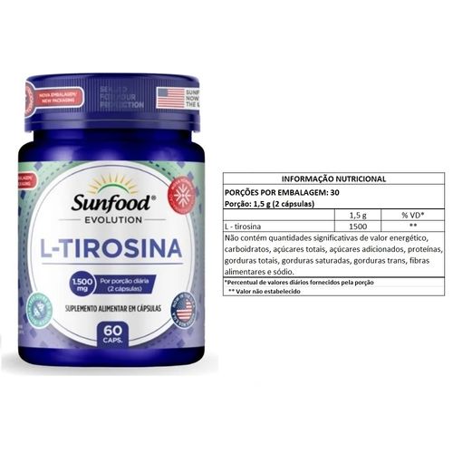 L-TIROSINA 1500MG 60 CAPSULAS SUNFOOD EVOLUTION