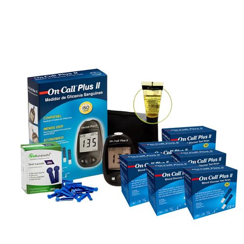 Monitor de Glicose + 300 Tiras + 100 Lancetas + 1 Glicose Líquida Monitor de Glicose + 300 Tiras + 100 Lancetas + 1 Glicose Líquida