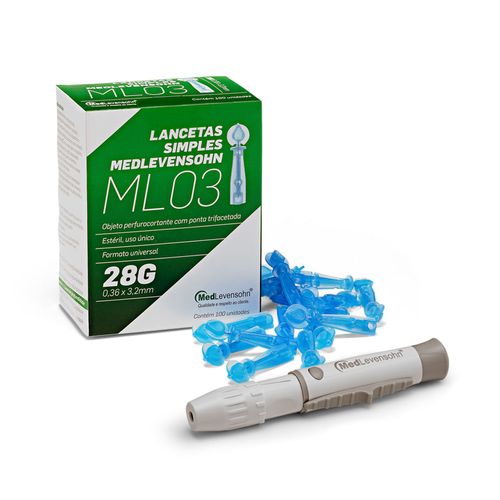 Kit Lancetador e Lancetas 28g da MedLevensohn Kit Lancetador e Lancetas 28g da MedLevensohn