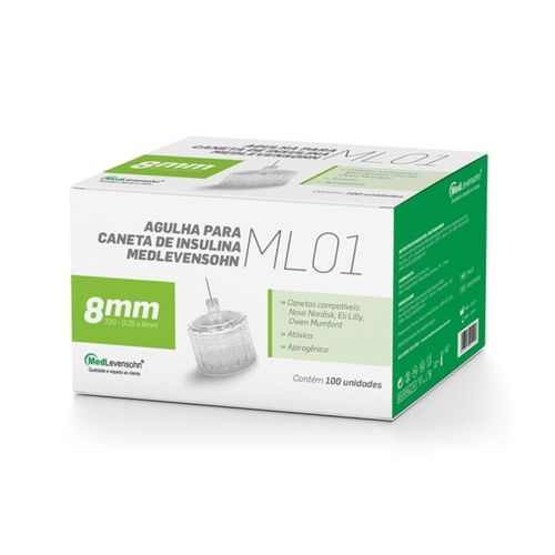 Agulha 8mm para Caneta de Insulina Medlevensohn 100 Unid Agulha 8mm para Caneta de Insulina Medlevensohn 100 Unid