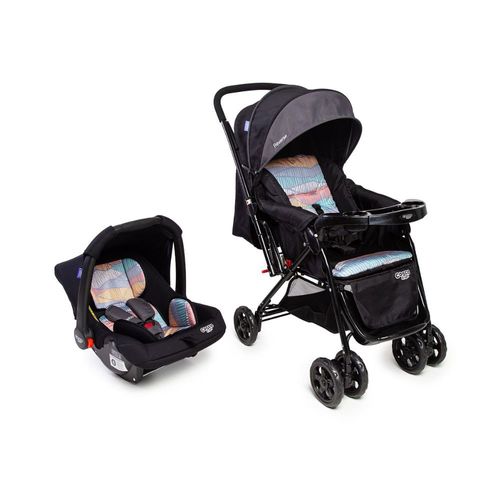 Carrinho com Bebê Conforto Travel System Reverse Duo Preto Onda - Cosco Carrinho com Bebê Conforto Travel System Reverse Duo Preto Onda - Cosco
