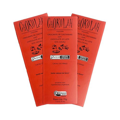 Kit 3X: Chocolate ao Leite 55% Cacau com Castanhas Orgânico CHoKolaH 70g Kit 3X: Chocolate ao Leite 55% Cacau com Castanhas Orgânico CHoKolaH 70g