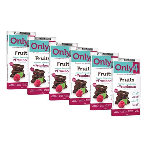 Kit 6X: Chocolate 70% Cacau com Framboesa Sem Lactose Vegano Only4 70G
