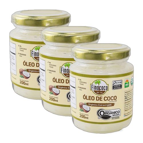 Kit 3X: Óleo de Coco Extra Virgem Orgânico Finococo 200ml