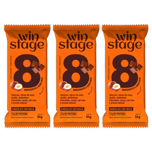 Kit 3X: Barra de Proteína Chocolate com Avelã Sem Açúcar WinStage 54g Kit 3X: Barra de Proteína Chocolate com Avelã Sem Açúcar WinStage 54g