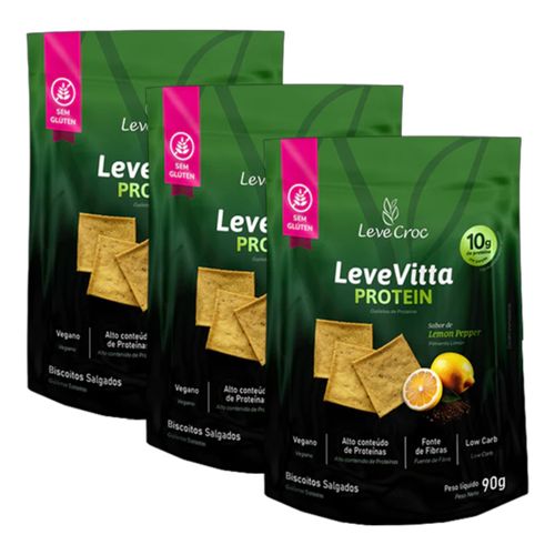 Kit 3X: Biscoito Leve Vitta Protein Lemon Pepper Leve Croc 90g