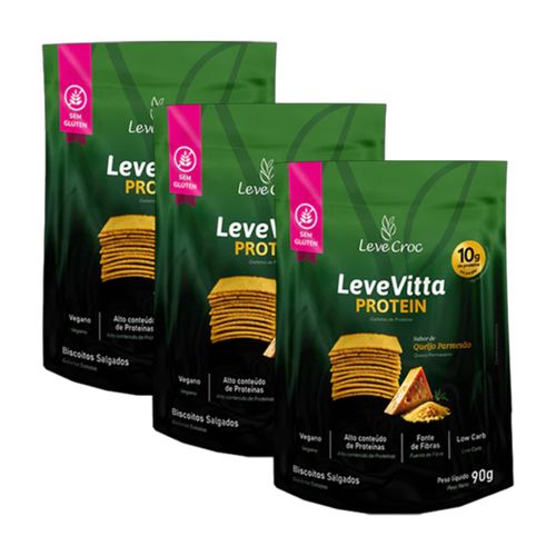 Kit 3X: Biscoito Leve Vitta Protein Parmesão Leve Croc 90g