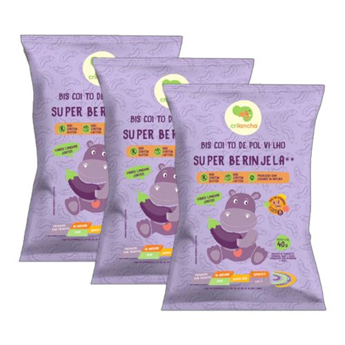 Kit 3X: Biscoito de Polvilho Super Berinjela Vegano Crilancha 40g Kit 3X: Biscoito de Polvilho Super Berinjela Vegano Crilancha 40g
