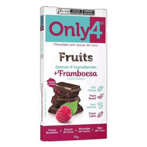 Chocolate 70% Cacau com Framboesa Sem Lactose Vegano Only4 70G Chocolate 70% Cacau com Framboesa Sem Lactose Vegano Only4 70G