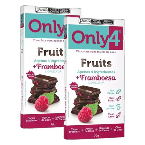 Kit 2X: Chocolate 70% Cacau com Framboesa Sem Lactose Vegano Only4 70G Kit 2X: Chocolate 70% Cacau com Framboesa Sem Lactose Vegano Only4 70G