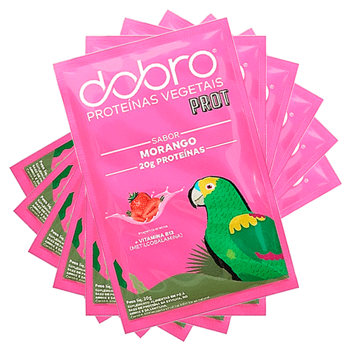 Kit 6X: Proteína Vegana Morango Sachê Dobro 30g Morango
