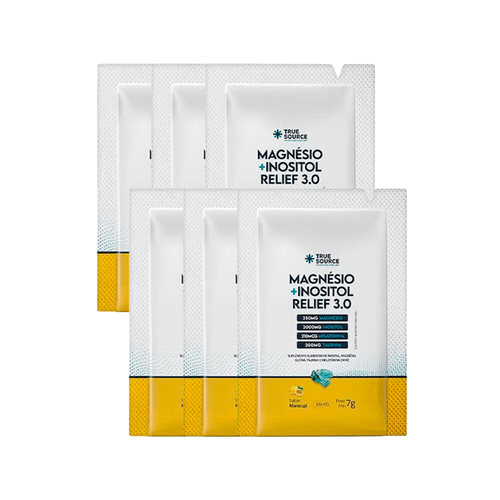 Kit 6X: Magnésio + Inositol Relief 3.0 Maracujá Sachê True Source 7g Kit 6X: Magnésio + Inositol Relief 3.0 Maracujá Sachê True Source 7g