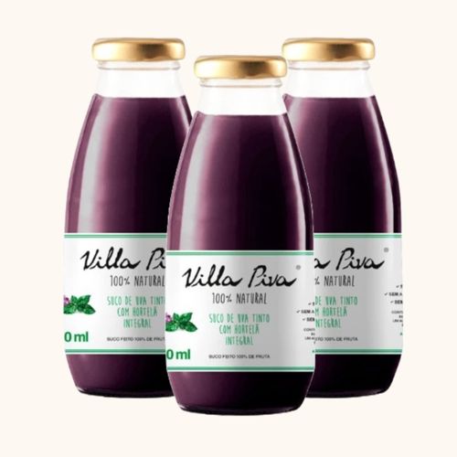 Kit 3X: Suco de Uva com Hortelã Sem Açúcar Villa Piva 300ml Kit 3X: Suco de Uva com Hortelã Sem Açúcar Villa Piva 300ml