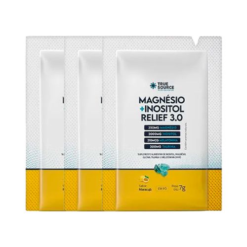 Kit 3X: Magnésio + Inositol Relief 3.0 Maracujá Sachê True Source 7g