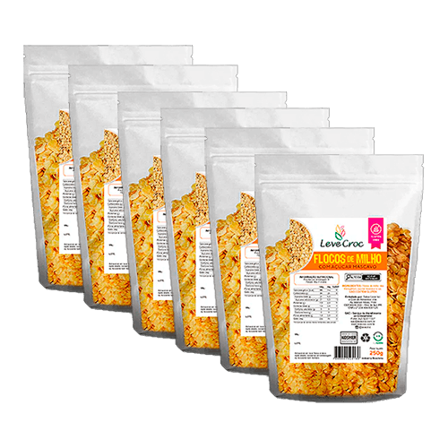 Kit 6X: Flocos de Milho com Açúcar Mascavo Sem Glúten Leve Croc 250g