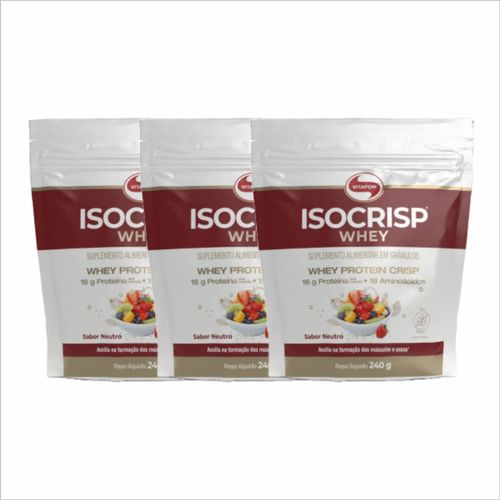 Kit 3X: Isocrisp Whey Protein em Crispies Crocantes Sabor Neutro Vitafor 240g Neutro