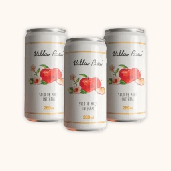 Kit 3X: Suco de Maçã Integral Sem Açúcar Lata Villa Piva 269ml