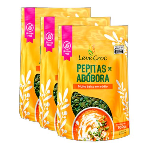 Kit 3X: Semente (Pepita) de Abóbora Crua Leve Croc 100g