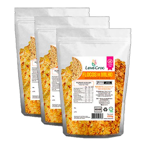 Kit 3X: Flocos de Milho com Açúcar Mascavo Sem Glúten Leve Croc 250g