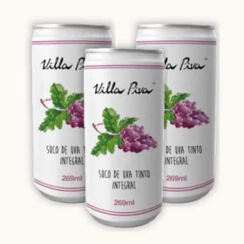 Kit 3X: Suco de Uva Integral Sem Açúcar Lata Villa Piva 269ml Kit 3X: Suco de Uva Integral Sem Açúcar Lata Villa Piva 269ml