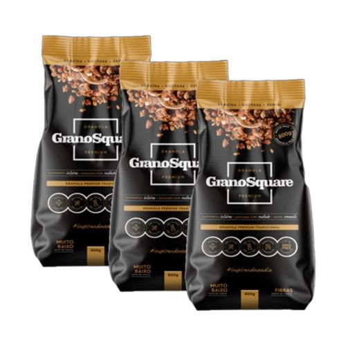 Kit 3X: Granola Premium Tradicional Sem Glúten GranoSquare 800g