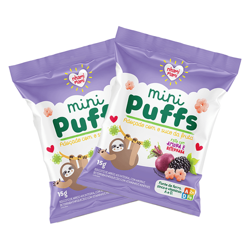 Kit 2X: Snack Infantil Mini Puffs Amora e Beterraba Nhami Mami 15g