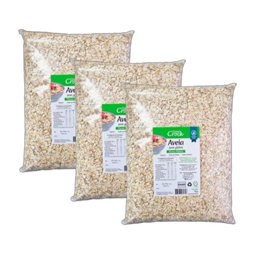 Kit 3X: Aveia em Flocos Médios Sem Glúten Leve Croc 1kg