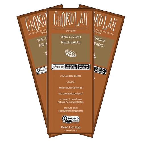 Kit 3X: Chocolate 70% Cacau Recheado Orgânico CHoKolaH 80g