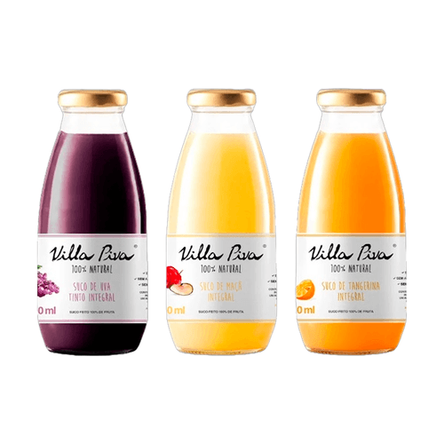 Kit 3 Sucos Integrais Villa Piva 300ml: Uva, Maçã, Tangerina Kit 3 Sucos Integrais Villa Piva 300ml: Uva, Maçã, Tangerina