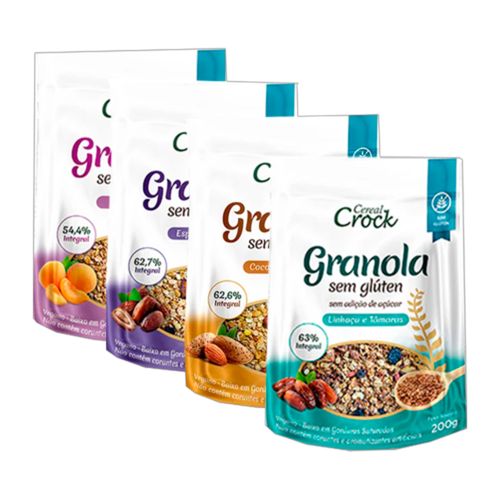 Kit 4 Granolas de Aveia Sem Glúten Leve Croc: Tradicional, Light, Coco e Amêndoas, Zero Açúcar Kit 4 Granolas de Aveia Sem Glúten Leve Croc: Tradicional, Light, Coco e Amêndoas, Zero Açúcar