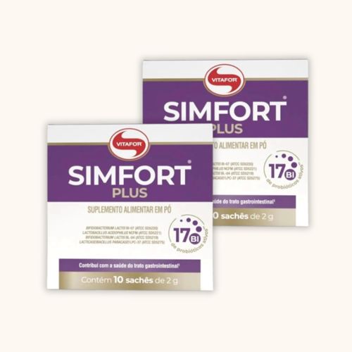 Kit 2X: Simfort Plus Probiótico com 4 Espécies 2g Vitafor 10 Sachês Tradicional