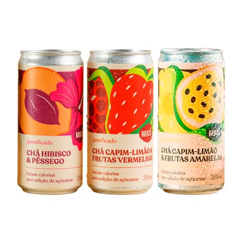 Kit 3 Chás Brazô 269ml: Hibisco, Frutas Vermelhas, Frutas Amarelas
