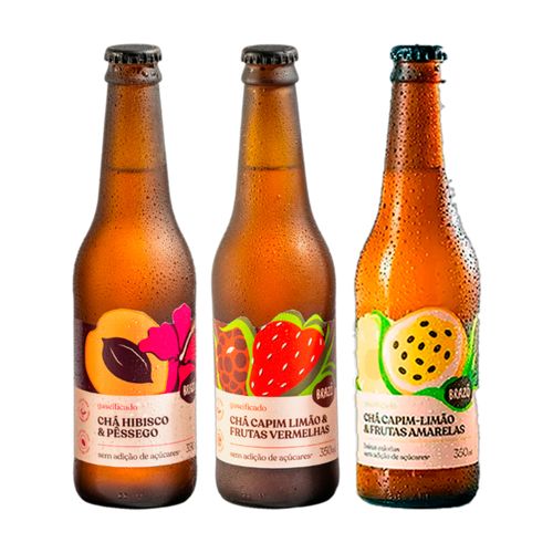 Kit 3 Chás Brazô 350ml: Hibisco, Frutas Vermelhas, Frutas Amarelas