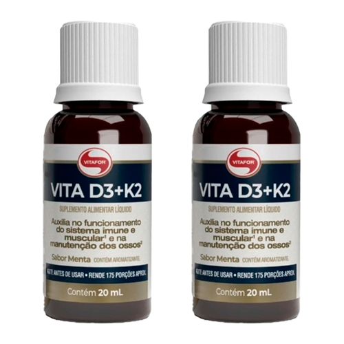 Kit 2X: Vita D3 + K2 Líquida Vitafor 20ml Menta