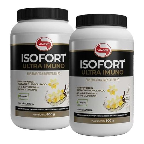 Kit 2X: Isofort Whey Protein Ultra Imuno Sabor Baunilha Vitafor 900g Baunilha