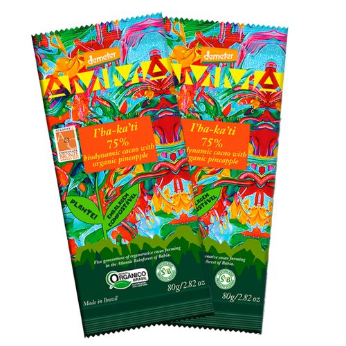 Kit 2X: Chocolate I'BA-KA'TI 75% Cacau com Abacaxi Biodinâmico Demeter Amma Chocolate 80g