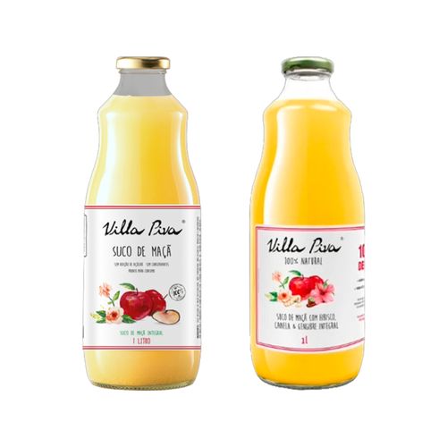 Kit 2 Sucos Integrais Villa Piva: Maçã, Maçã com Hibisco Kit 2 Sucos Integrais Villa Piva: Maçã, Maçã com Hibisco