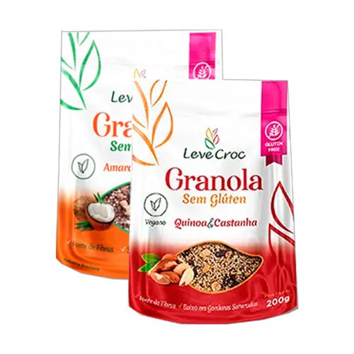 Kit 2 Granolas Sem Glúten Leve Croc: Amaranto e Coco, Quinoa e Castanha